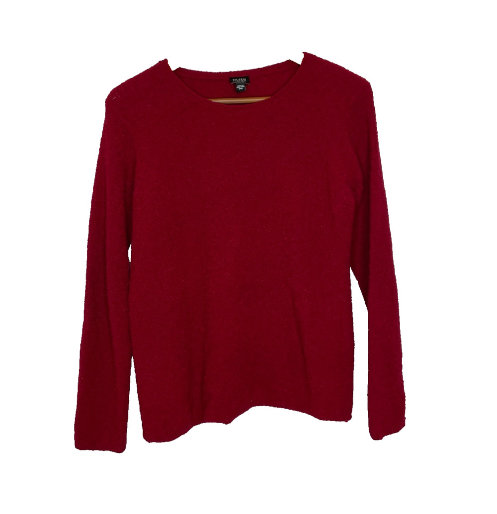 Women's Medium Petite Eileen Fisher Red Wool Crewneck Knit Sweater